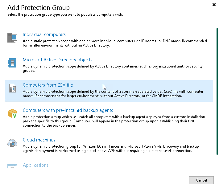 Select Protection Group Type Step 1. Launch New Protection Group Wizard