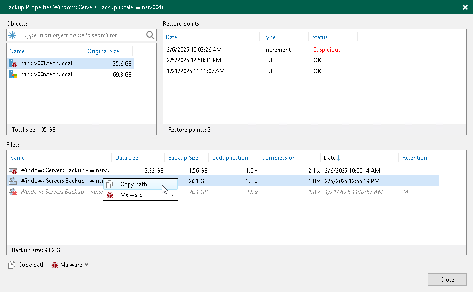 Managing Backup Files and Restore Points