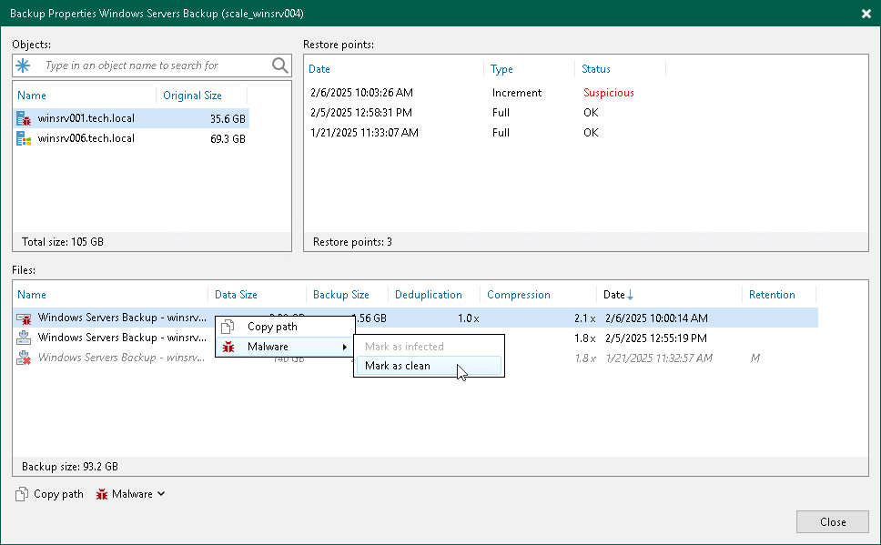 Managing Backup Files and Restore Points