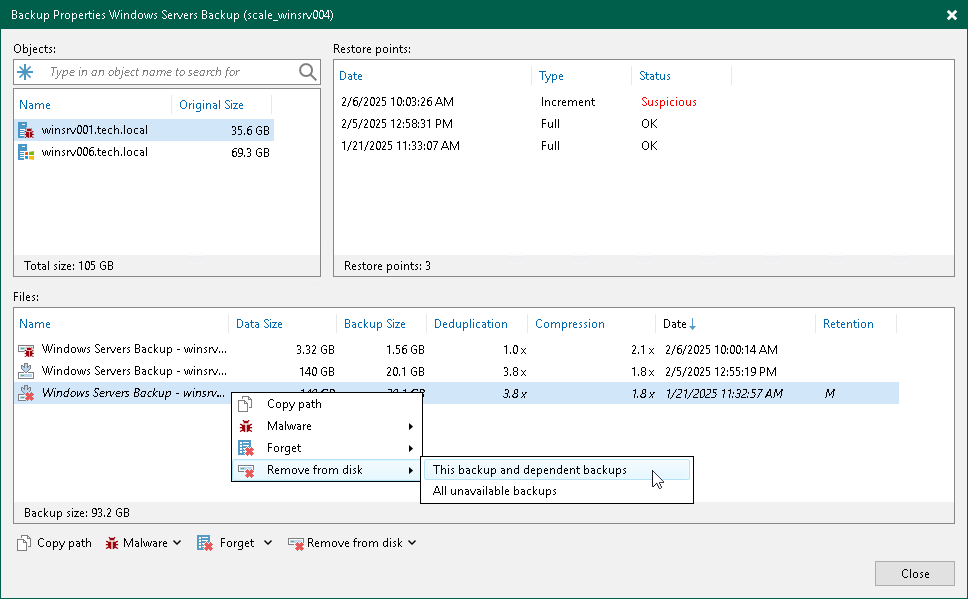 Managing Backup Files and Restore Points