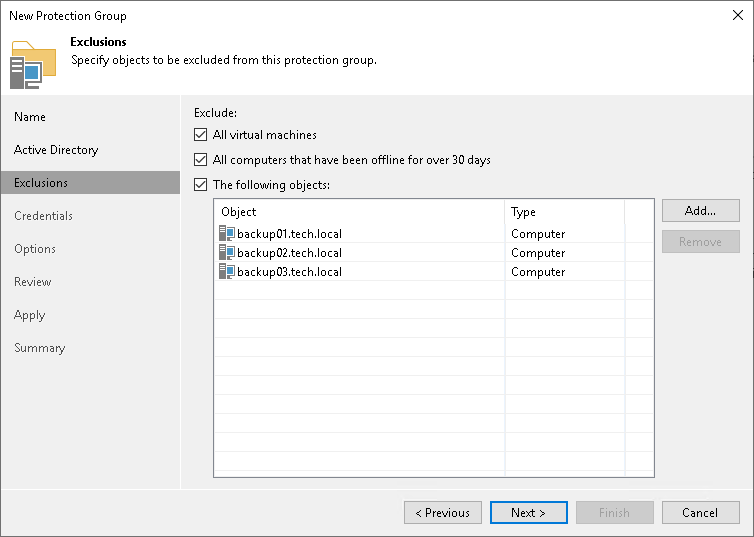 Exclude Objects from Protection Group Step 4. Exclude Objects from Protection Group