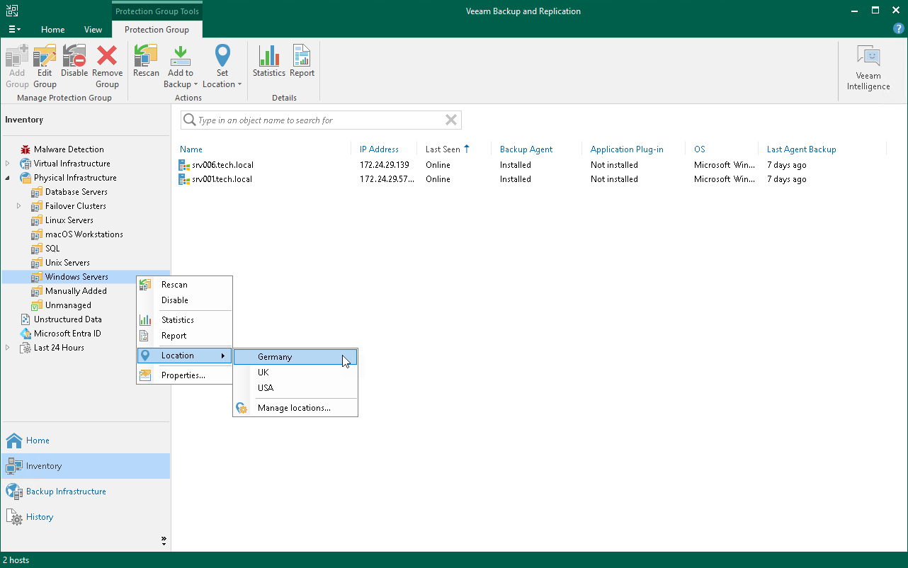 Assign Location to Protection Group