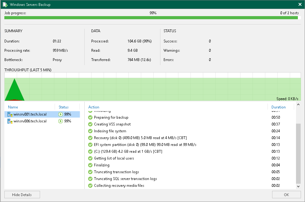 Viewing Veeam Agent Backup Job Statistics