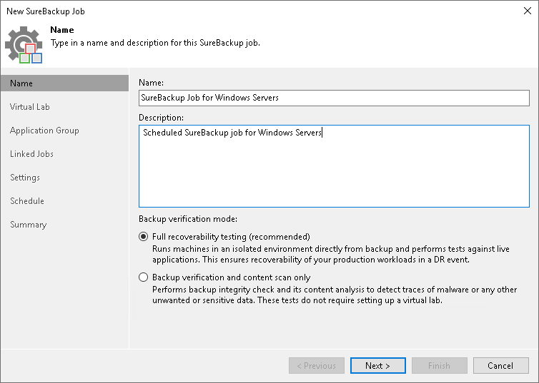 Creating SureBackup Job