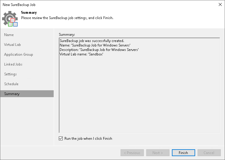 Creating SureBackup Job