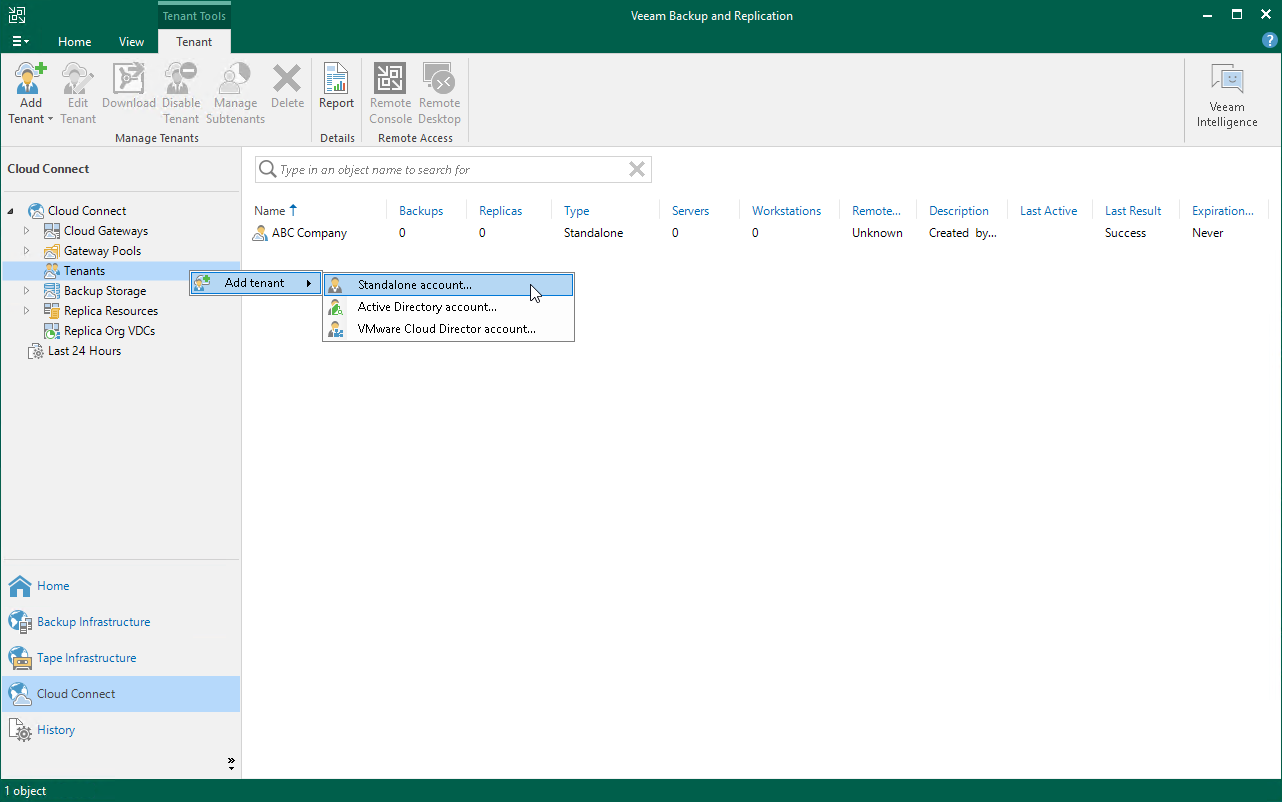Launch Tenant Account Wizard
