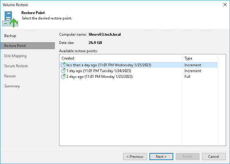 Restoring Volumes from Veeam Agent Backups