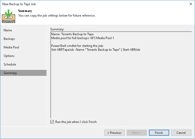 Creating Tenant Backup to Tape Job