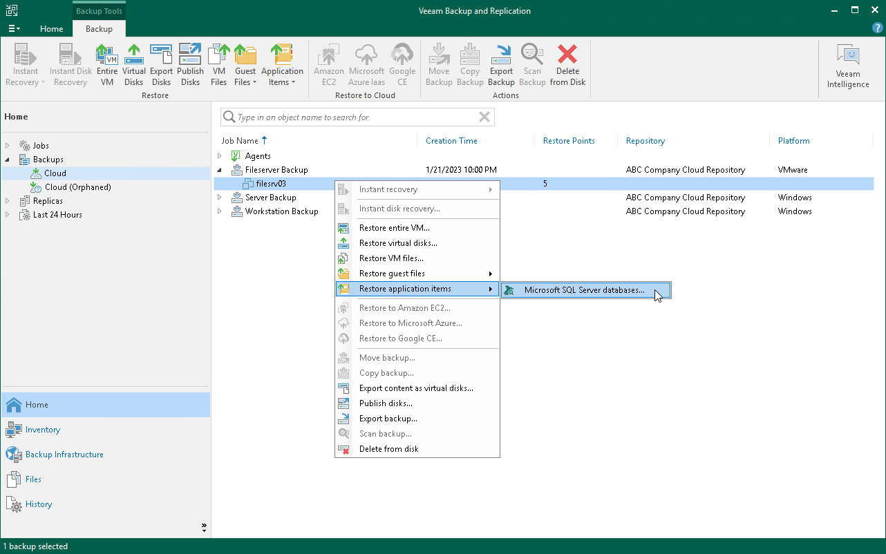 Restore Application Items