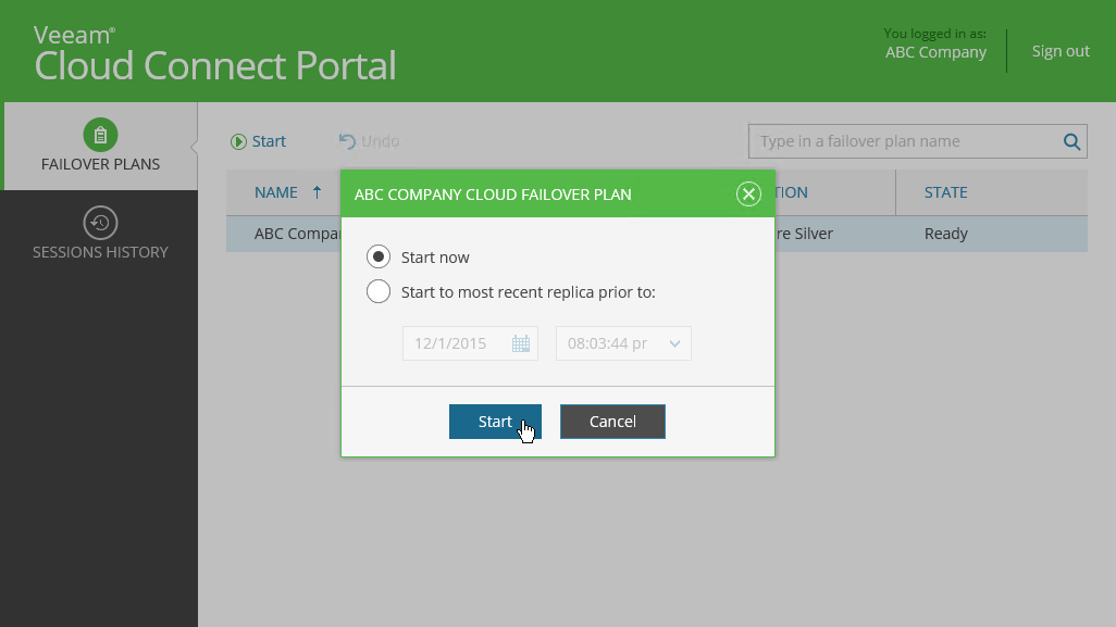 Start Cloud Failover Plan