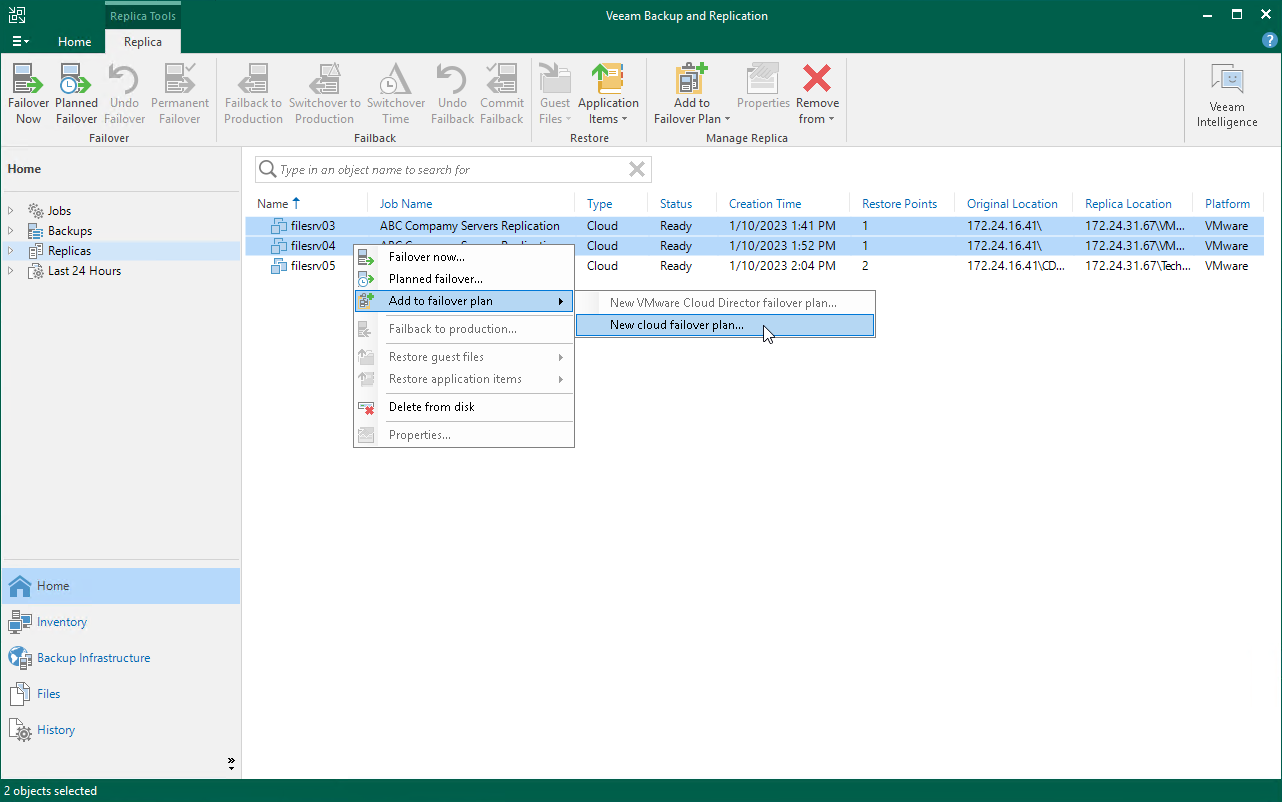 Launch Cloud Failover Plan Wizard