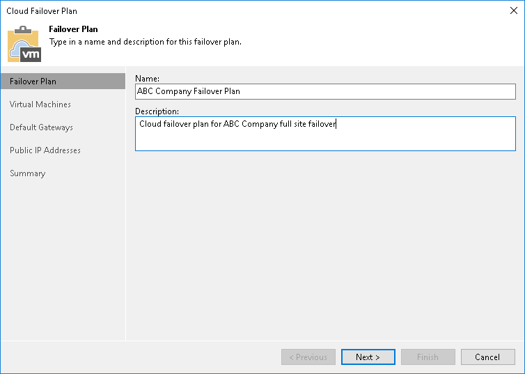 Step 2. Specify Failover Plan Name and Description
