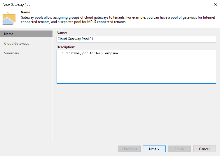 Step 2. Specify Cloud Gateway Pool Name and Description