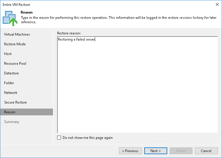 Performing Entire VM Restore