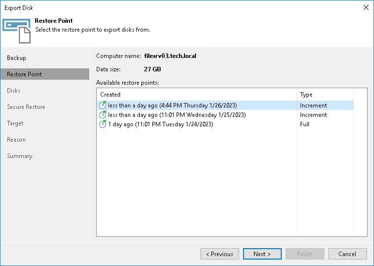 Exporting Disks from Veeam Agent Backups