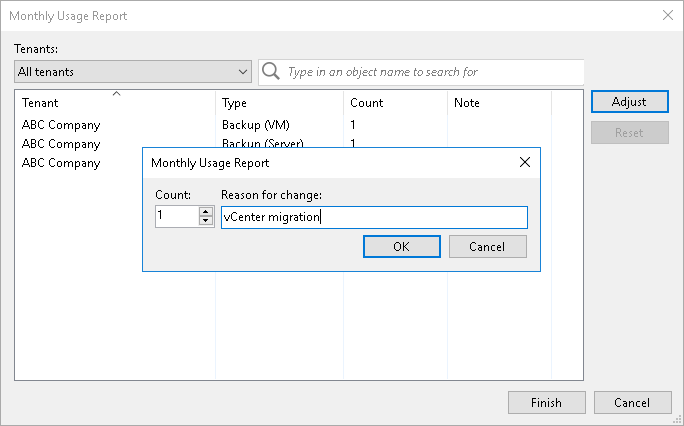 Adjusting Usage Report for Veeam Cloud Connect License