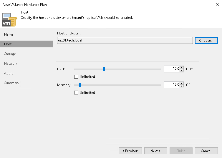 Step 3. Specify Host or Cluster