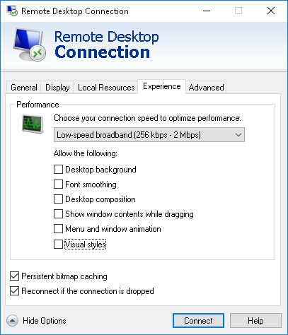 Adjusting Remote Desktop Connection Settings