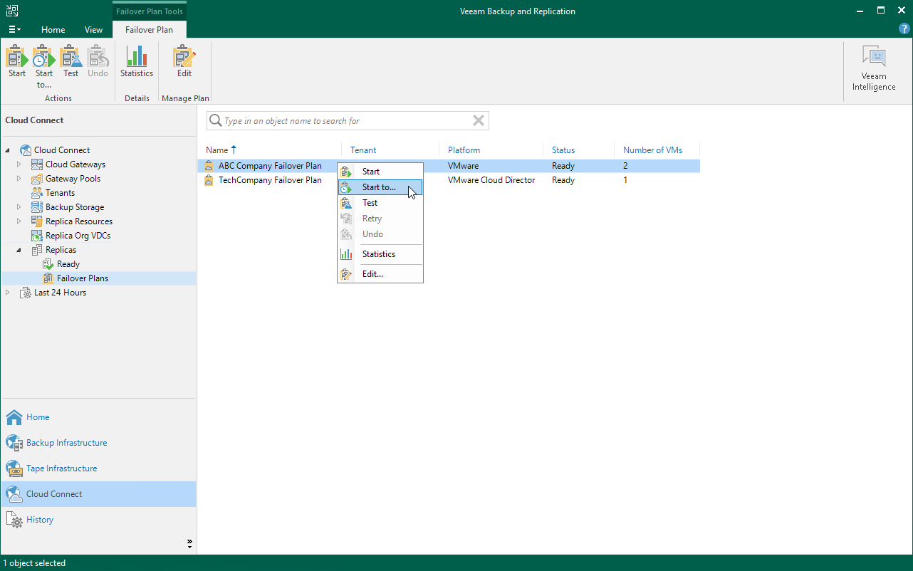 Start to Fail Over to Certain Restore Point