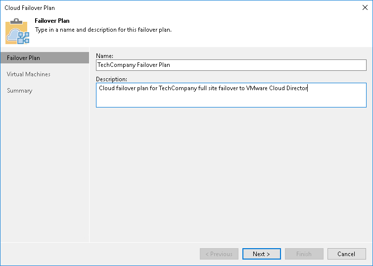 Step 2. Specify Failover Plan Name and Description