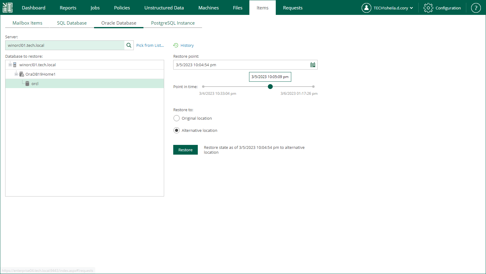 Launching Oracle Restore Wizard