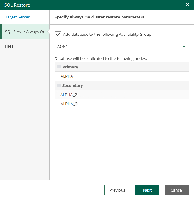 Specifying AlwaysOn Restore Settings