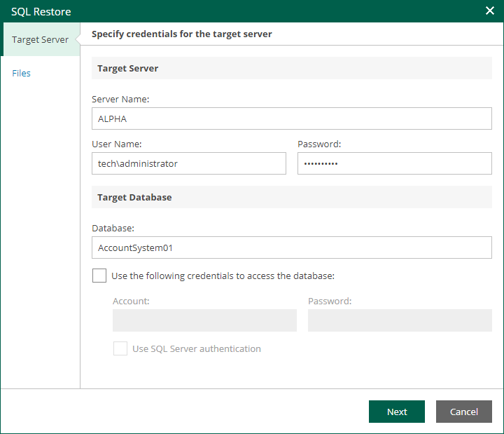 Specifying Target Server