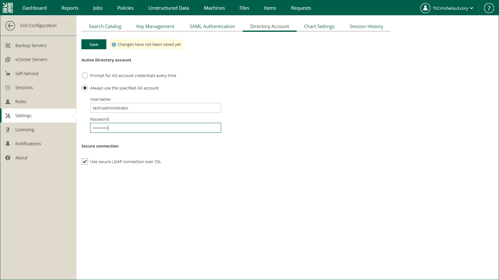 Specifying Active Directory Account