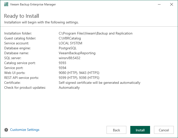 Default Installation Settings