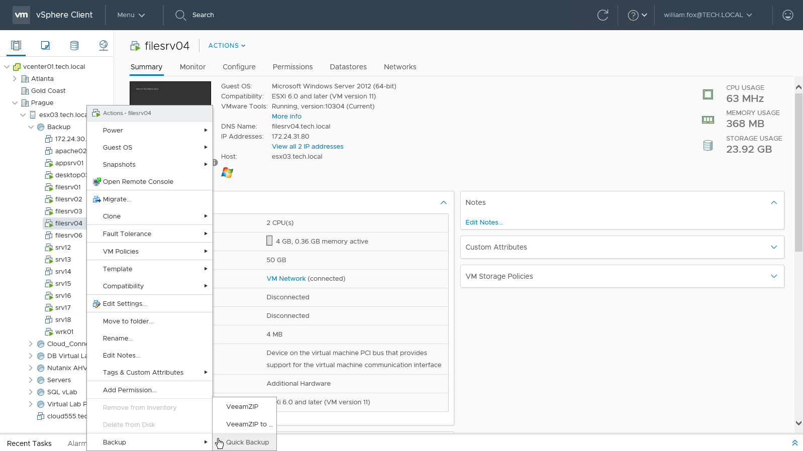 Creating Incremental VM Backup with Quick Backup