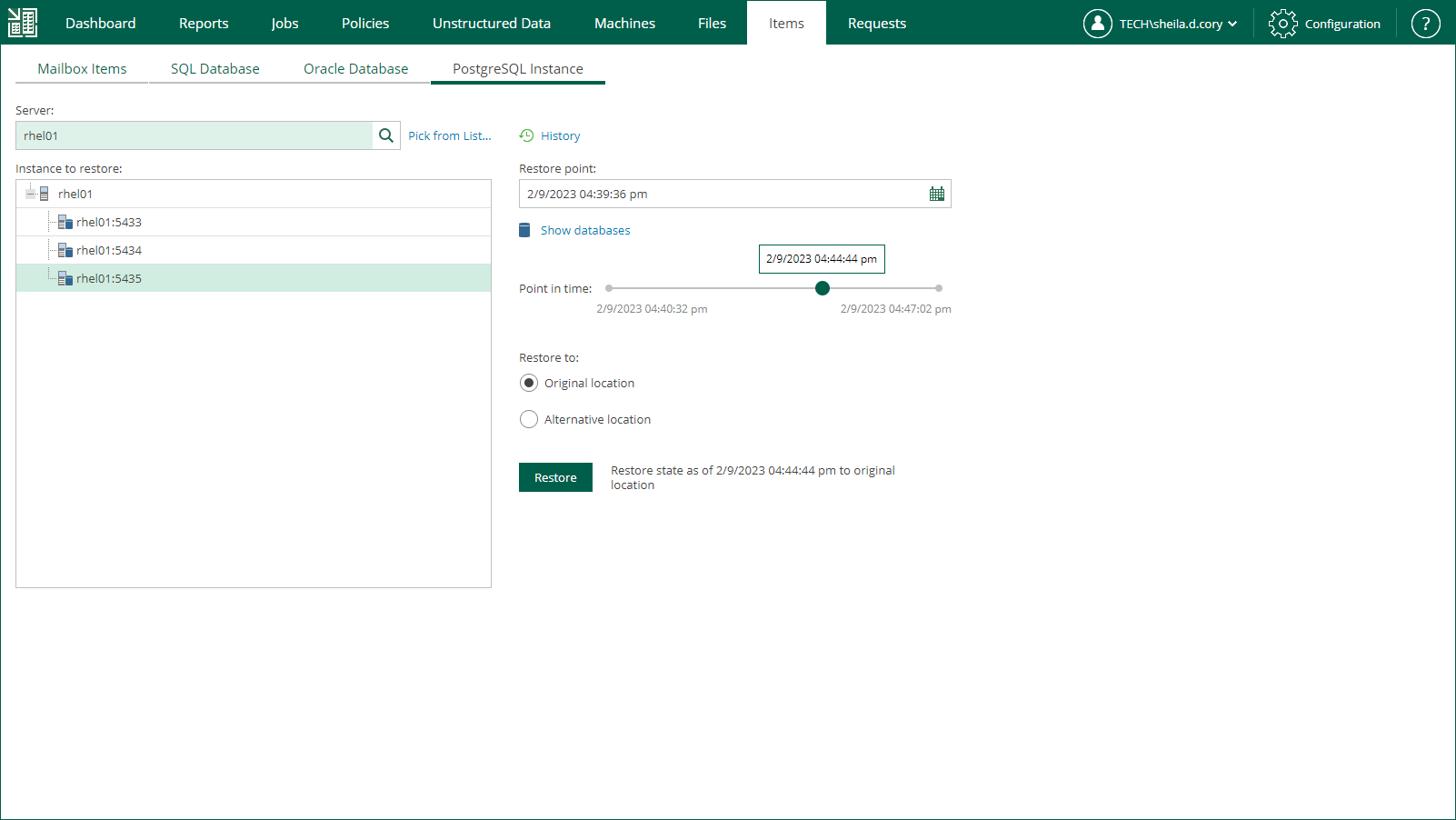 Restore to Original Location