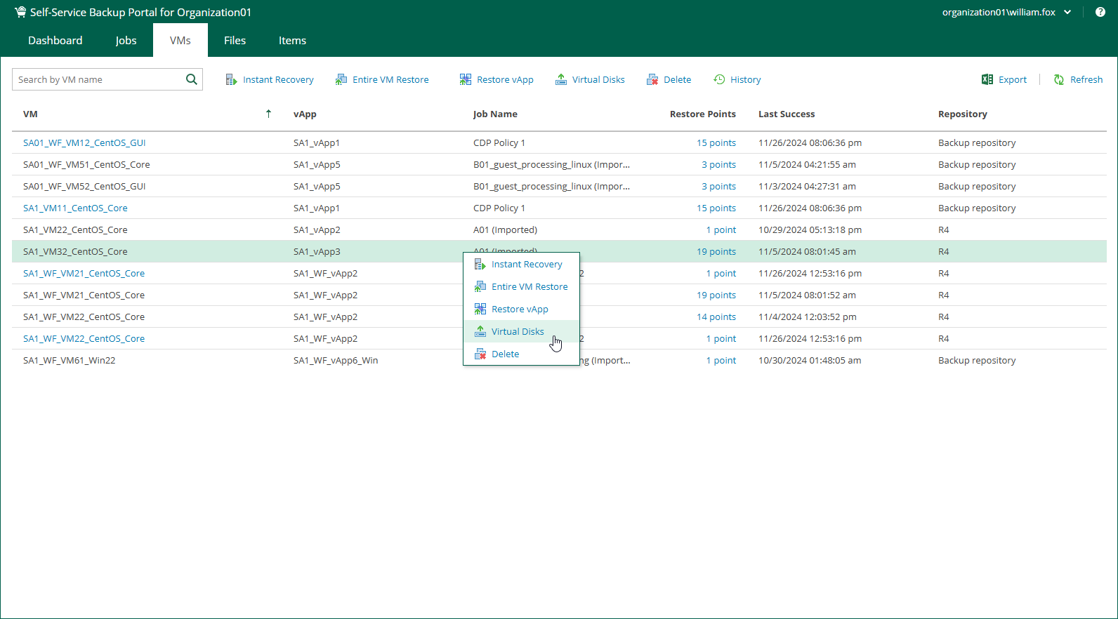 Restoring Virtual Disks