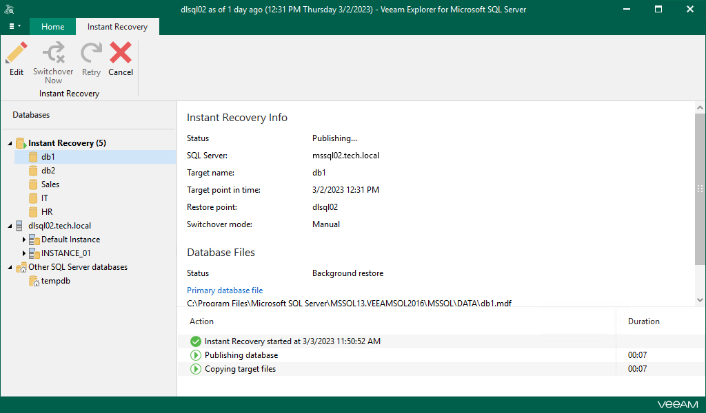 Finalizing Instant Recovery Session