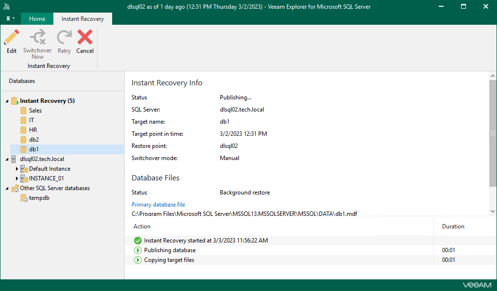 Finalizing Instant Recovery Session