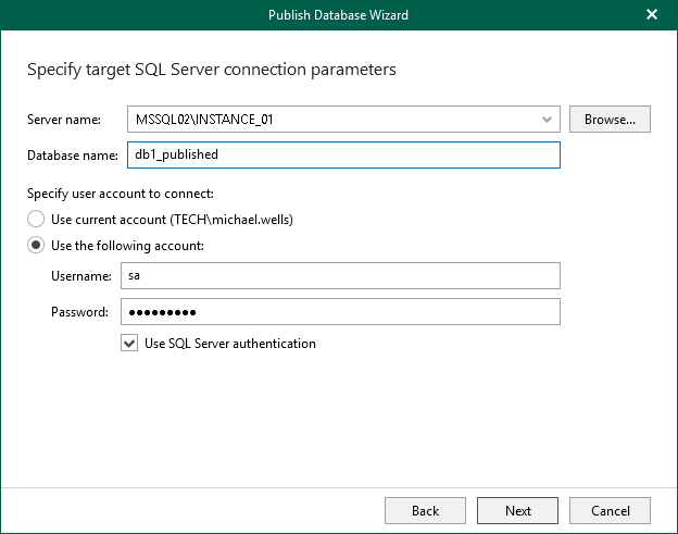 Specifying Target SQL Server