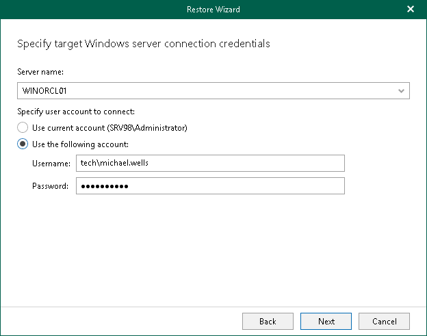 Specifying Target Windows Server Credentials