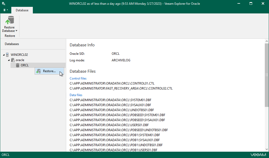 Launching Restore Wizard