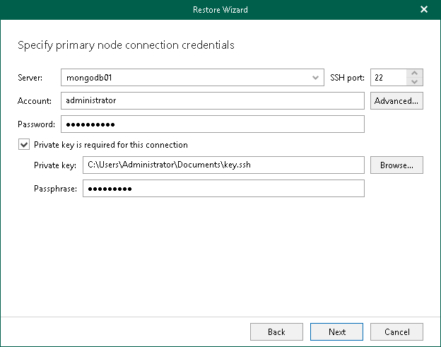 Specifying Primary Node Credentials