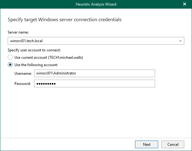 Specifying Target Windows Server Credentials