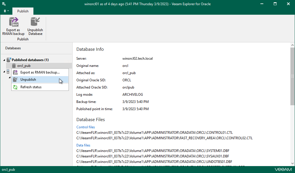 Unpublishing Databases