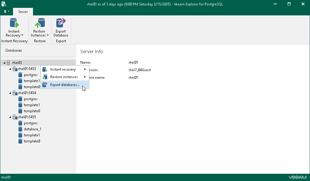 Using 1-Click Export of Single Database