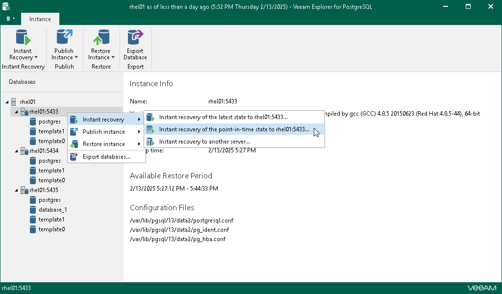 Launching Instant Recovery Wizard
