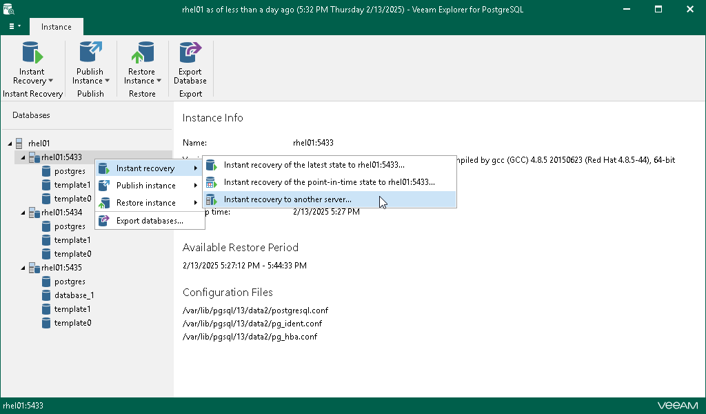 Launching Instant Recovery Wizard
