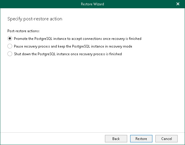 Specifying Post-Restore Action