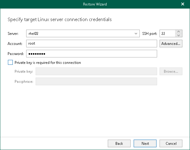 Specifying Linux Server Connection Credentials