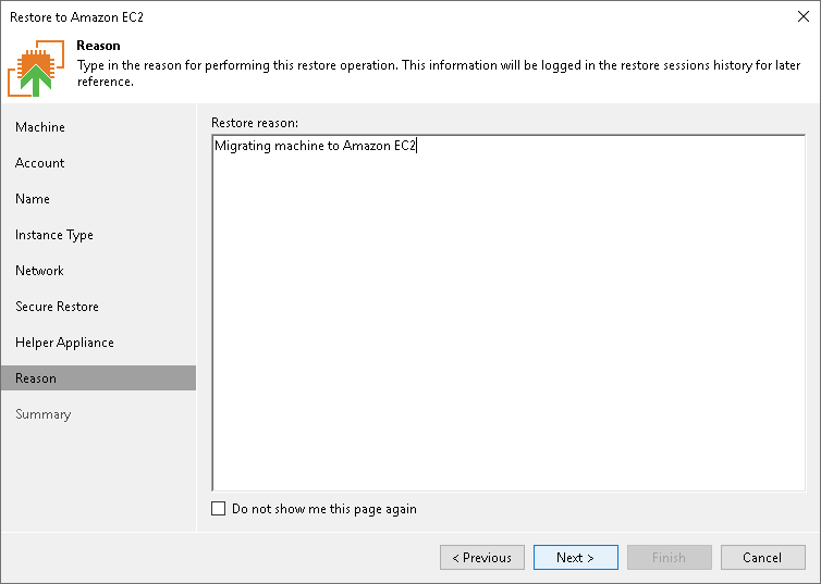 Step 9. Specify Restore Reason