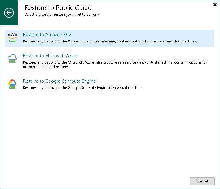 Step 1. Launch Restore to Azure Wizard