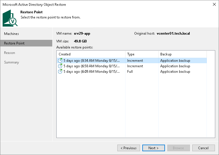 Step 3. Select Restore Point or Content Database