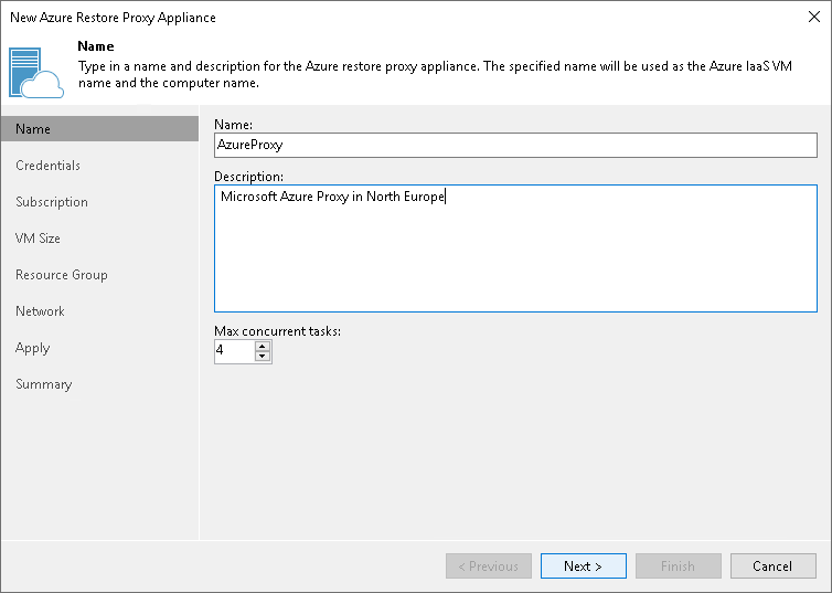 Step 2. Specify Azure Restore Proxy Appliance Name