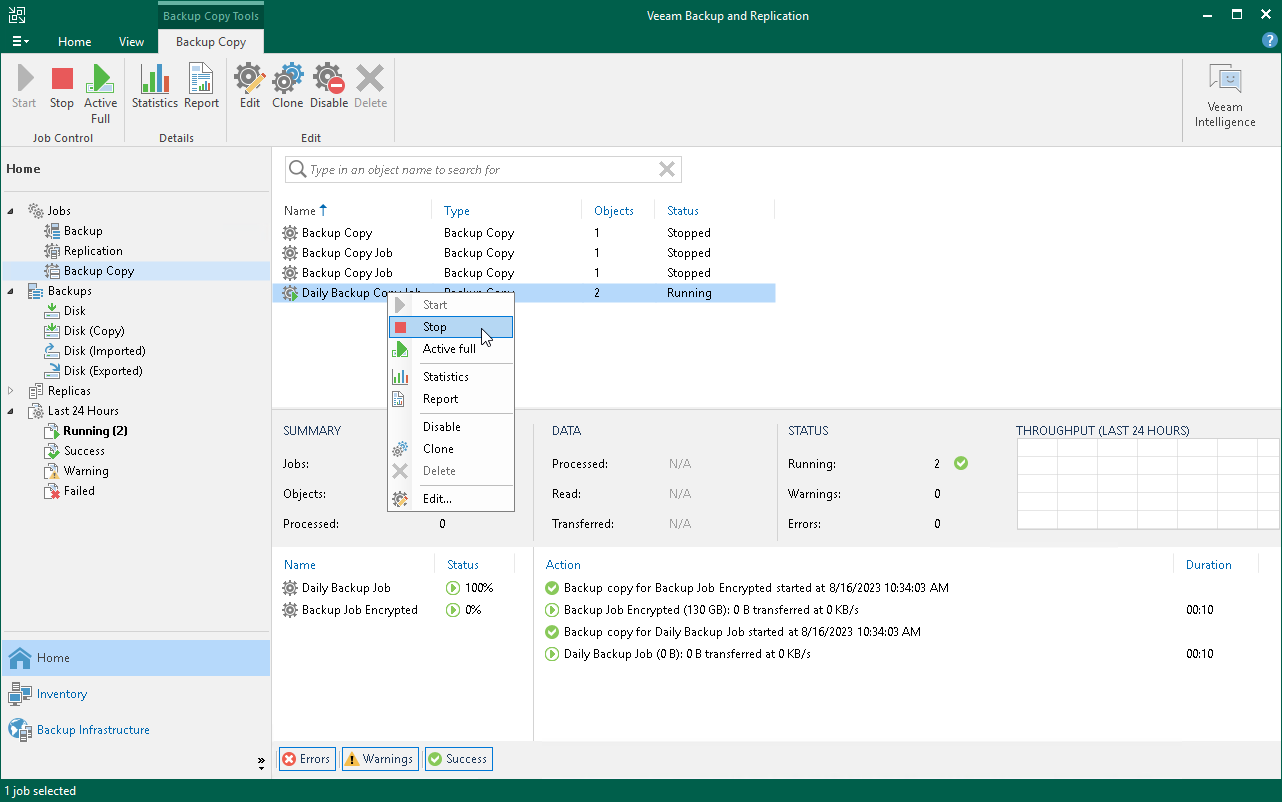 Starting and Stopping Backup Copy Jobs